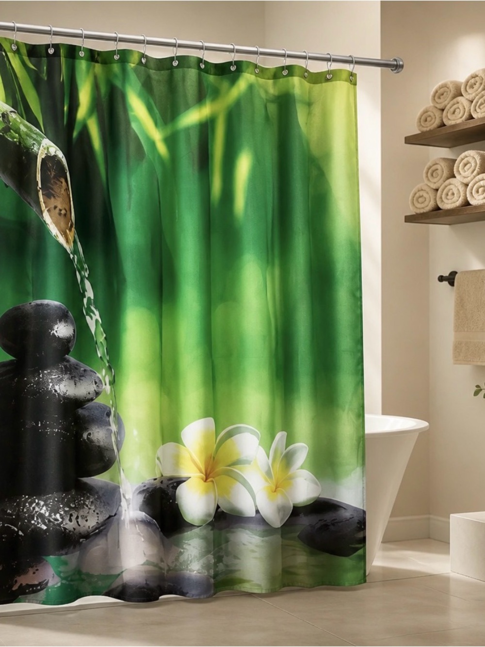 NWT Nature Inspired Green and Black Shower Curtain for Bath